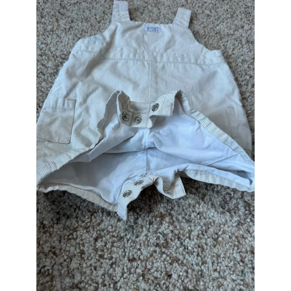 Janie & Jack baby overalls, shorts, 3-6 months, Tan & white; with Alligator